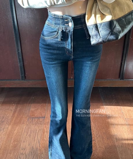 High-Waist Belt Flare Denim Pants【ロング丈】【ベルト付き】