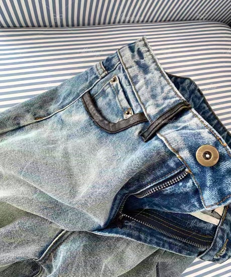 Piping Chemical Washed Denim  Pants