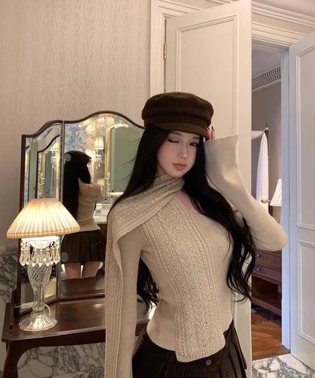 Rhinestone Scarf Knit Tops