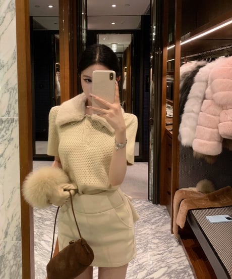 Fur Collar Polo Knit Sweater