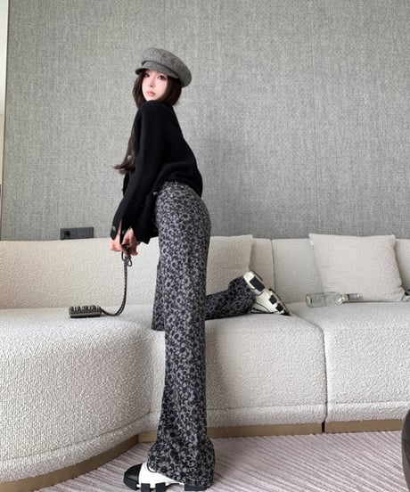 Flower Pattern Denim Pants【Black】