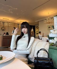 Embroidery Turtleneck Knit Top【White】