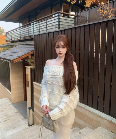 Slimming Off Shoulder Knit + Knit Fishtail Skirt