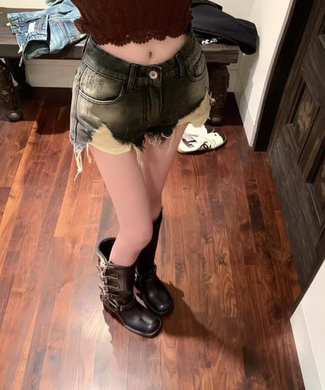Irregular Wash Denim Shorts