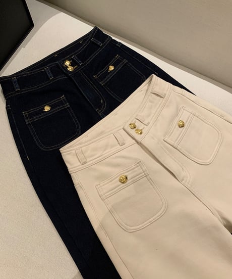 high-Waist Buckle Denim Pants