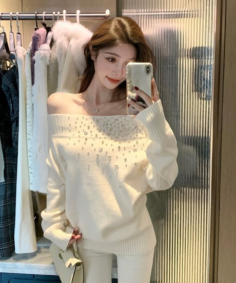 Rhinestone Off Shoulder Knit