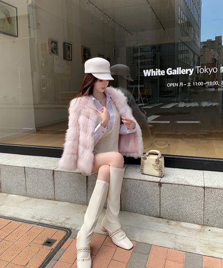 Studs White  Long Boots