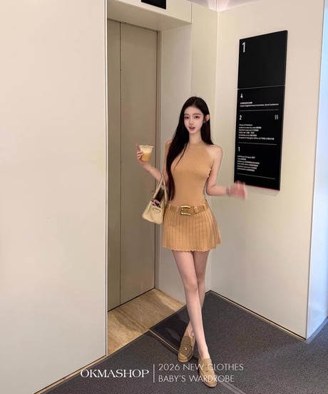 Halter Neck Belt Knit Dress【ベルト付き】
