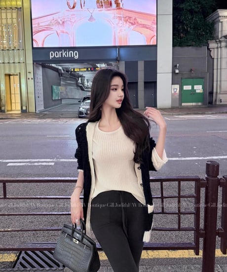 Contrast Loose V-Neck Knit Cardigan【※在庫あり5日以内配送】