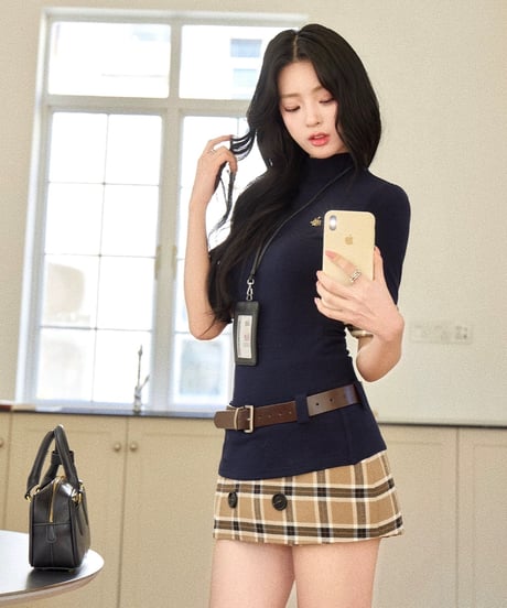 Check Sleeve Knit & Check Skirt