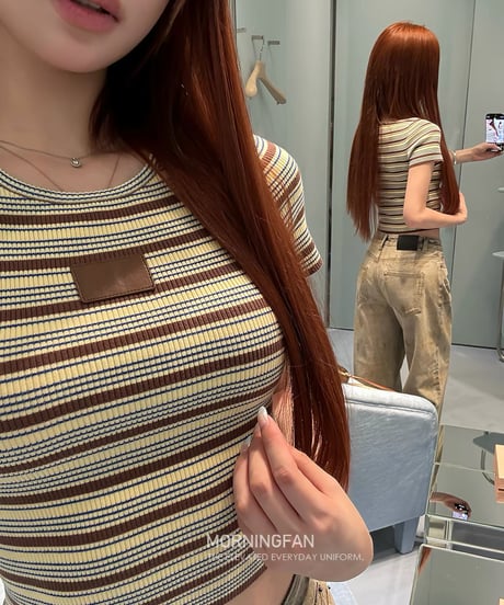 Leather Patch Stripe Knit S/S