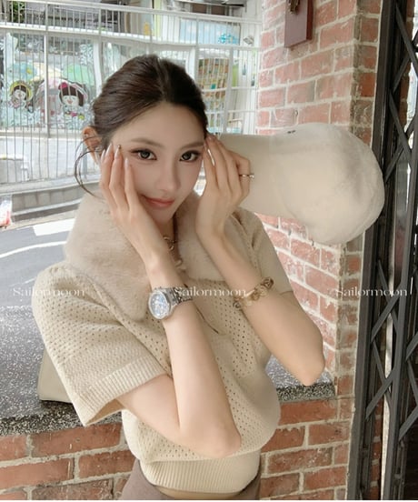 Faux Mink Fur Collar Knit
