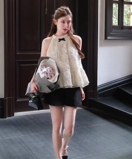 3D Floral Lace Halter Neck Vest