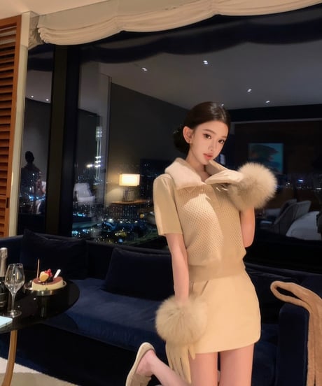 Fur Collar Polo Knit Sweater