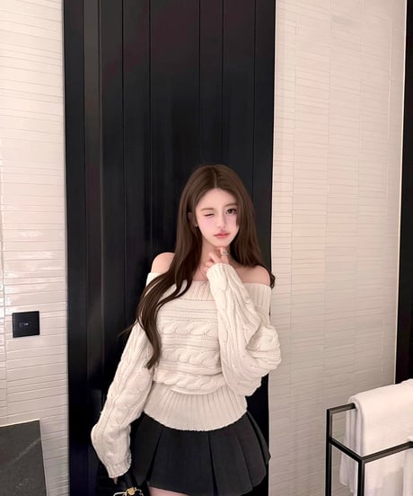 Off Shoulder Cable Knit Sweater
