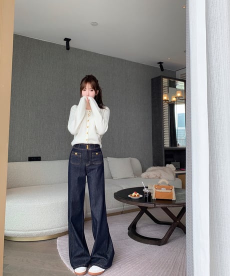 Gold Buckle Denim Pants