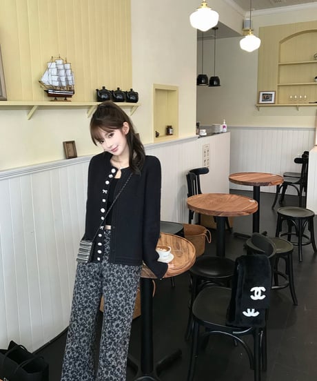Flower Pattern Denim Pants【Black】