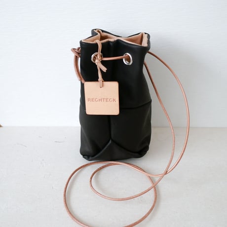 tile lantan bag  「手のりサイズの２way巾着バック」black