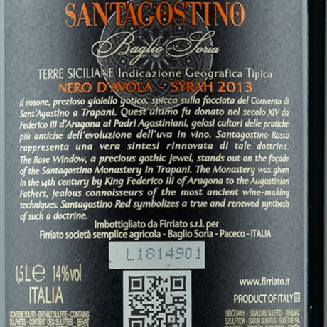 【マグナムボトル】フィリアート サンタゴスティーノ バグリオ・ソリア ロッソ  Firriato Santagostino Baglio Soria Rosso 2013
