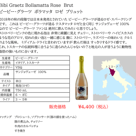 ビービー・グラーツ ボラマッタ ロゼ ブリュット Bibi Graetz Bollamatta Rosè Brut(750ml)