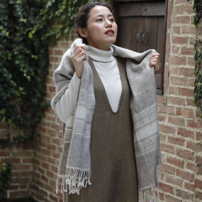 ヤクウールのストール ホワイトストライプ｜1480 | Craftlink
