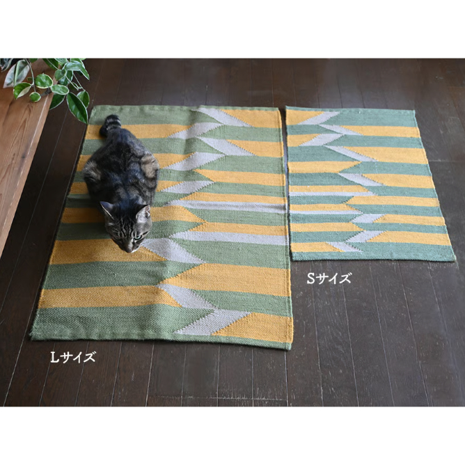 ジュートの幾何学模様ラグマット 黄×緑 | Craftlink オンラインショップ