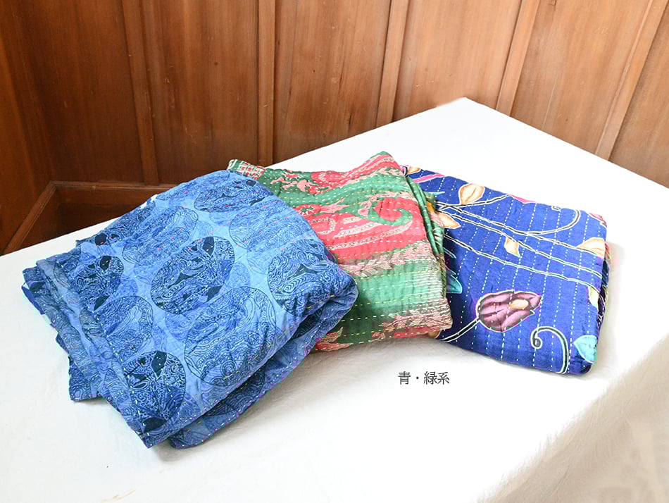 古布マルチクロス④ リユースサリー マルチクロス 青系・緑系 | Craftlink