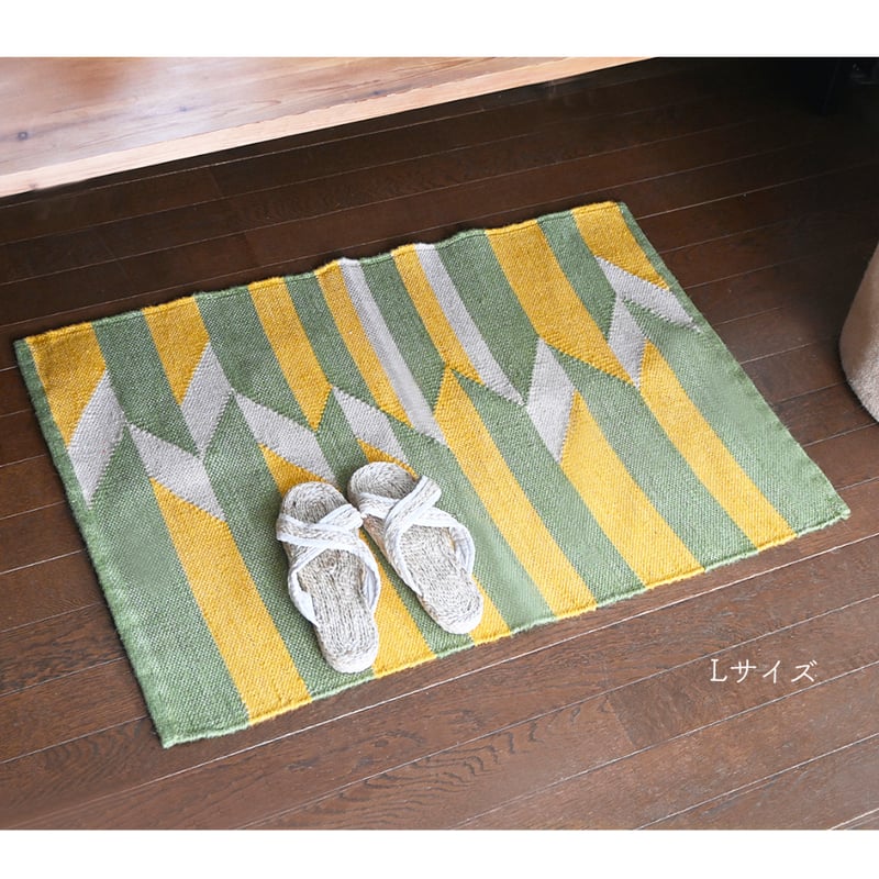 ジュートの幾何学模様ラグマット 黄×緑 | Craftlink オンラインショップ