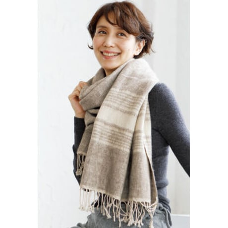 ヤクウールのストール  ホワイトストライプ｜1480