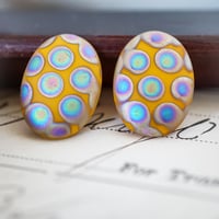 gk33◆2個◆ヴィンテージカボション18x13mm ピーコックマットイエローオレンジ