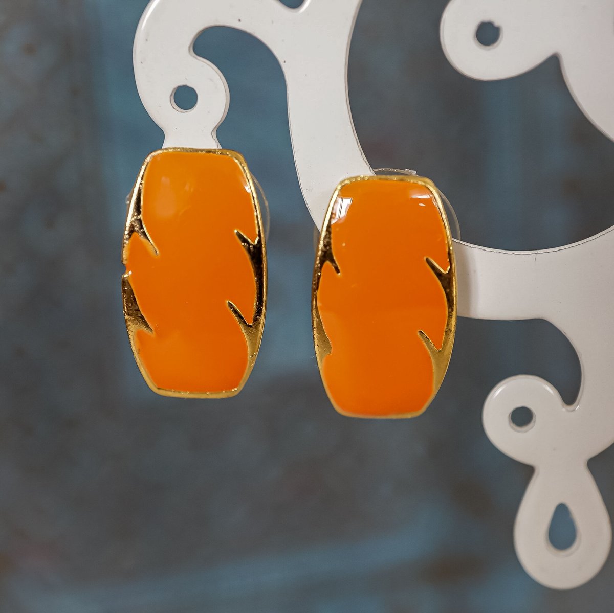 マルモ◆オレンジバンデットアゲート×エチオピアオパールピアス✧14kgf bb1B◇80年代アメリカヴィンテージピアス オレンジエナメル | Ortoon Beads