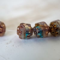 cb60◆約20個◆チェコビーズ6mｍ ホワイト＆ティールグリーン
