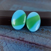 fe2◆2個◆西ドイツヴィンテージカボション25x18mm ブルー＆グリーン