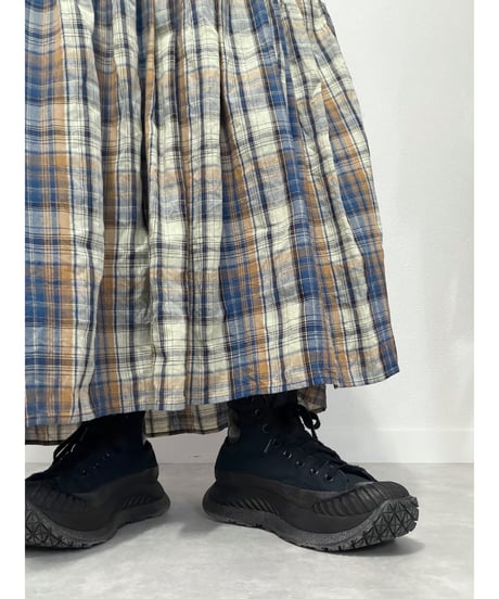 Checked long tiered skirt/4548
