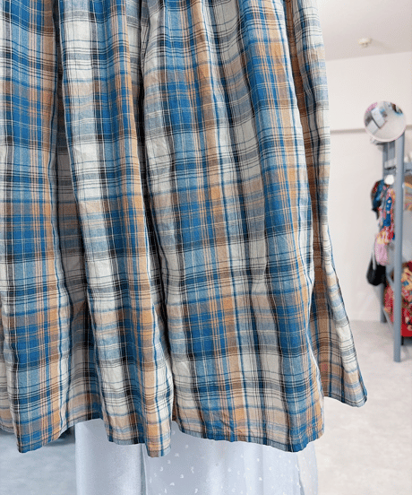 Checked long tiered skirt/4548