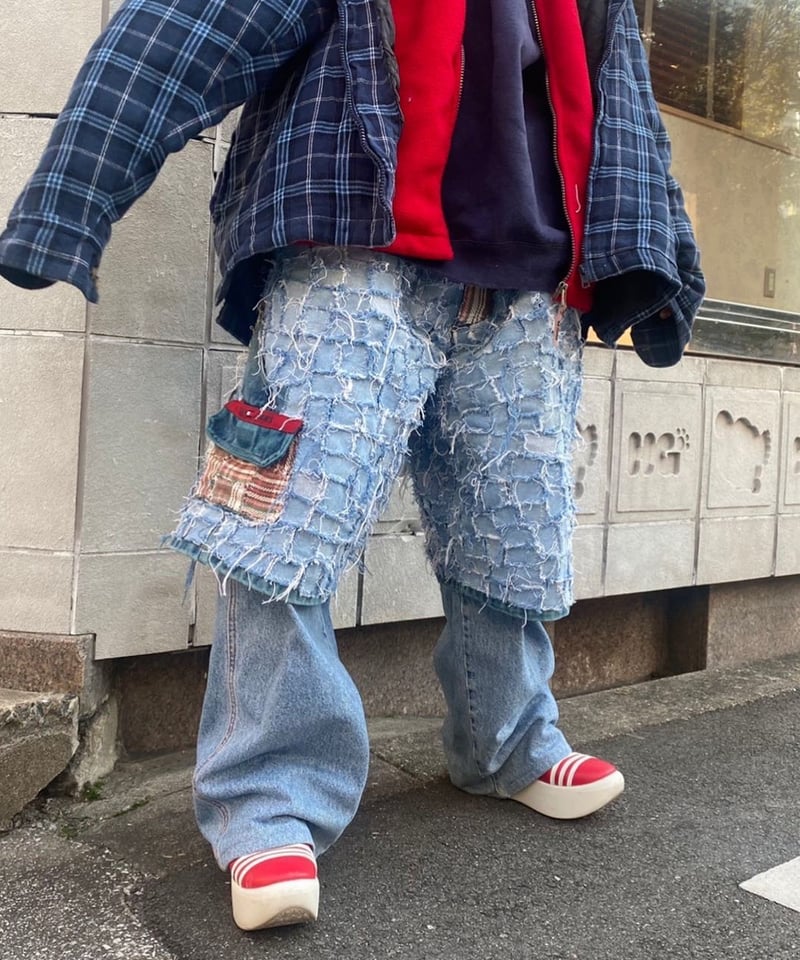 逆走(GYAKU＿SOU) クラストパッチワークBIGデニムパンツ | 古着