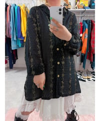 Black flower sheer shirt/4297