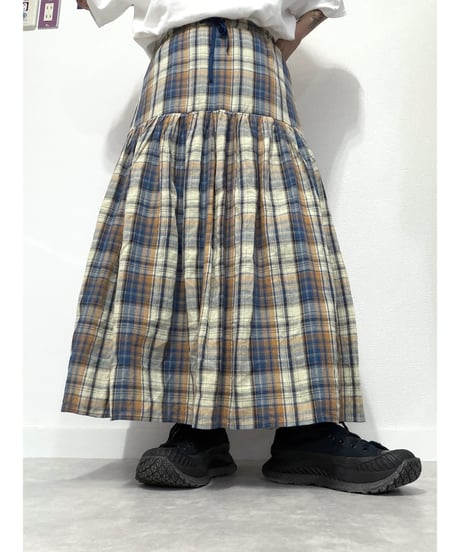 Checked long tiered skirt/4548