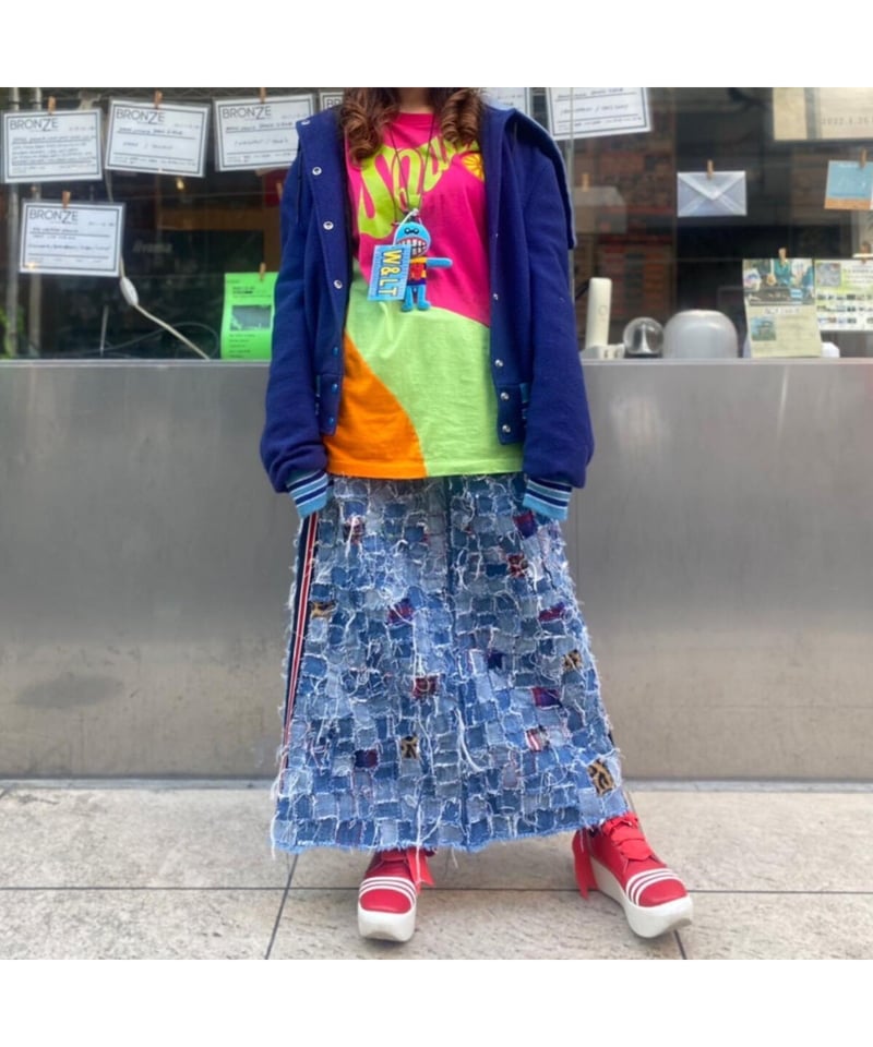 逆走(GYAKU＿SOU)】サイドライン クラストパッチワークデニムスカート  