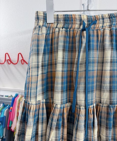 Checked long tiered skirt/4548
