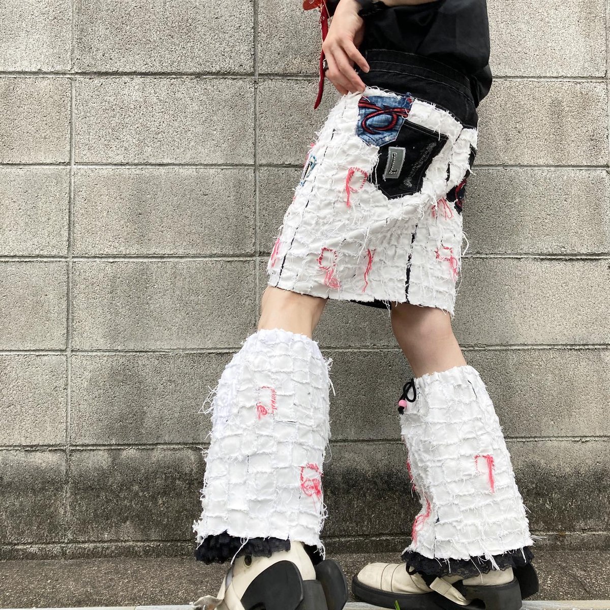 逆走(GYAKU‗SOU) ミニスカ&レッグウォーマーSET/white | 古着と雑貨パンダ 