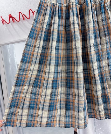 Checked long tiered skirt/4548