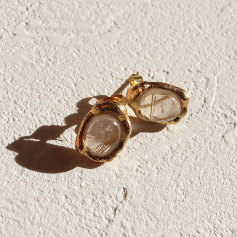 ユウになります　おまとめ2点　天然石ピアス　ストライプ　オレンジシラー 天然石ピアス Gold ストーンピアス(E4) | 天然石ジュエリー