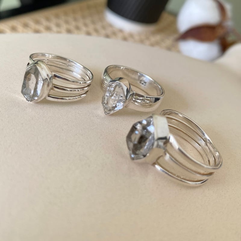 天然石リング　ハーキマーダイヤモンド　13mm シラー　高透明　SV925刻印 天然石リングハーキマーダイヤモンド13mm シラー高透明SV925刻印