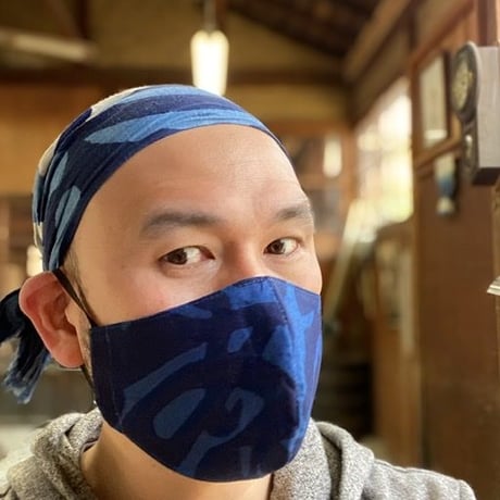 藍染手ぬぐいマスク - Tenuma - ありがとう