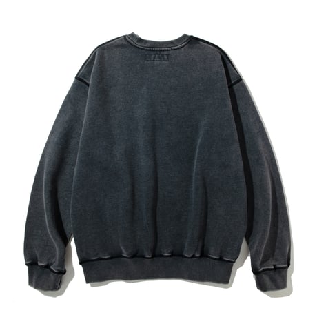 EMBROIDERY USED WASH CREW  SWEAT【BLACK】