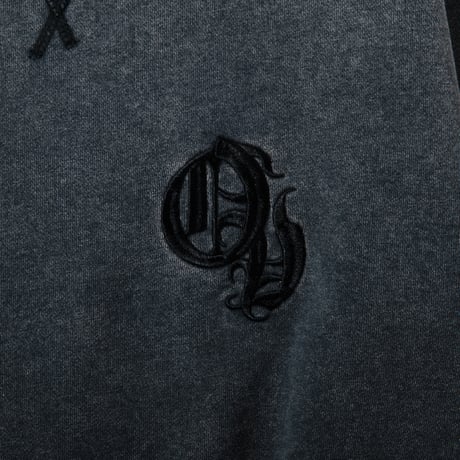 EMBROIDERY USED WASH CREW  SWEAT【BLACK】