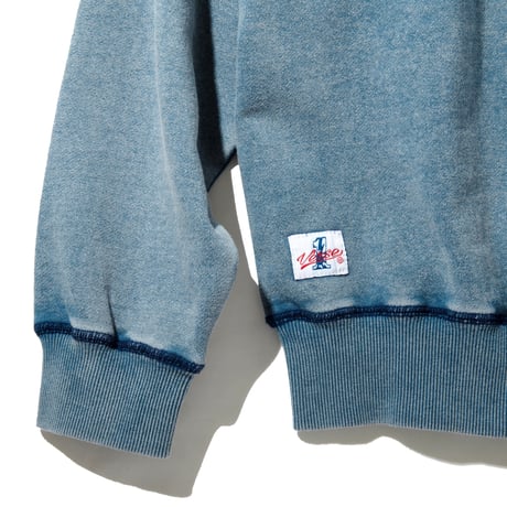 EMBROIDERY USED WASH CREW  SWEAT【BLUE】