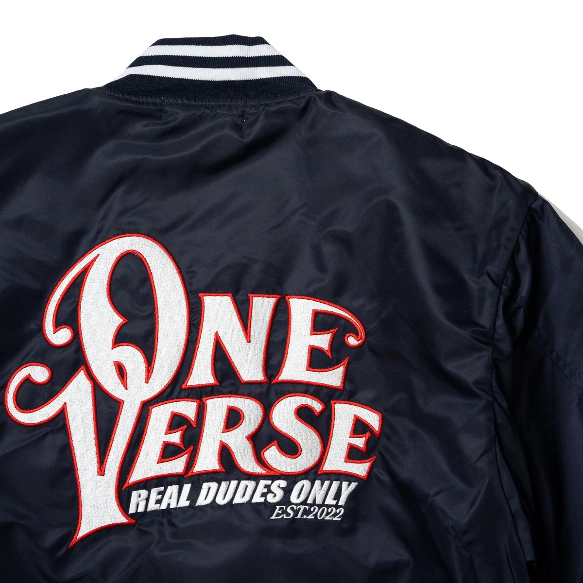 WAPPEN & EMBROIDERY NYLON STADIUM JKT 【NAVY】 |