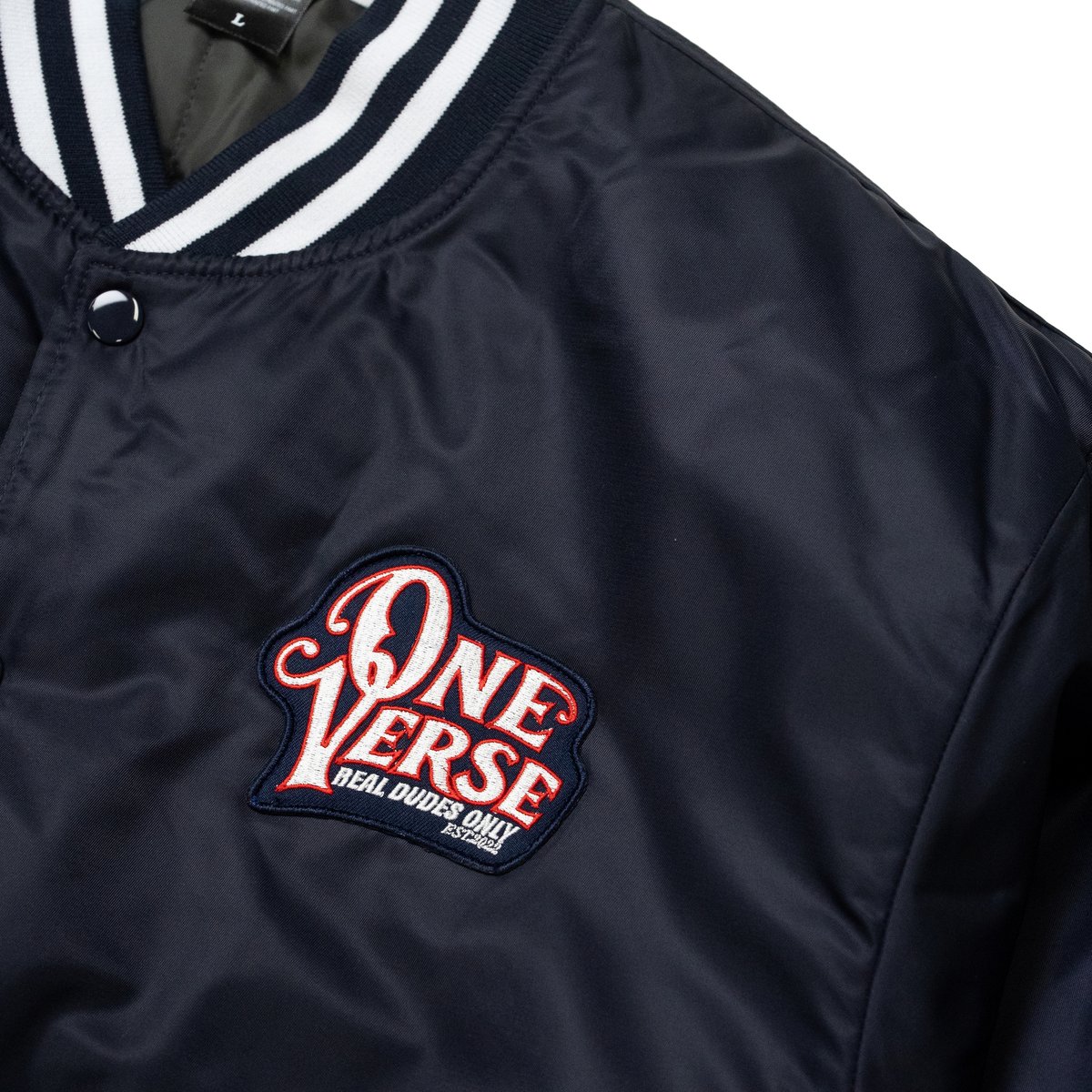 WAPPEN & EMBROIDERY NYLON STADIUM JKT 【NAVY】 |